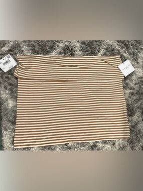 Women's American Eagle Striped Off-Shoulder Tube Top - Tan and White - Size L